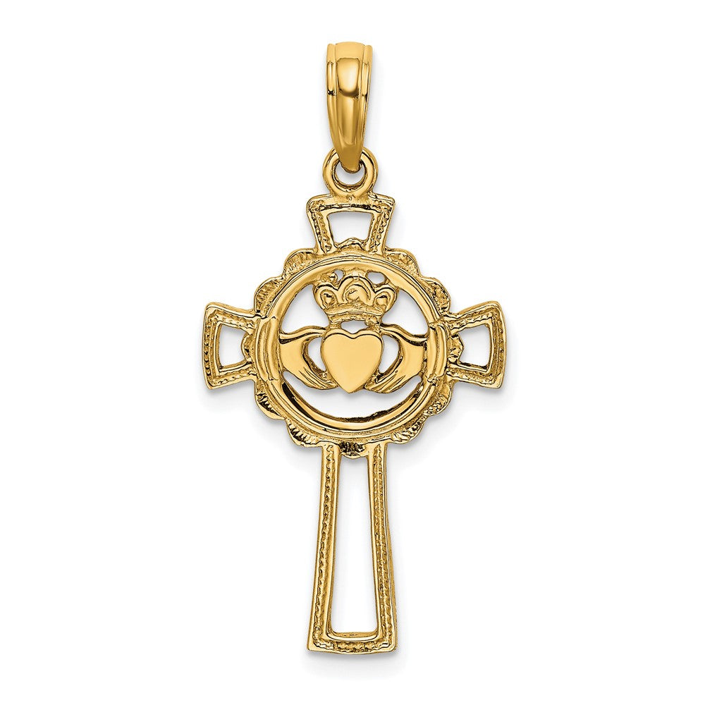 10k Yellow Gold 15 mm Claddagh Cross Charm (0.92 grams)