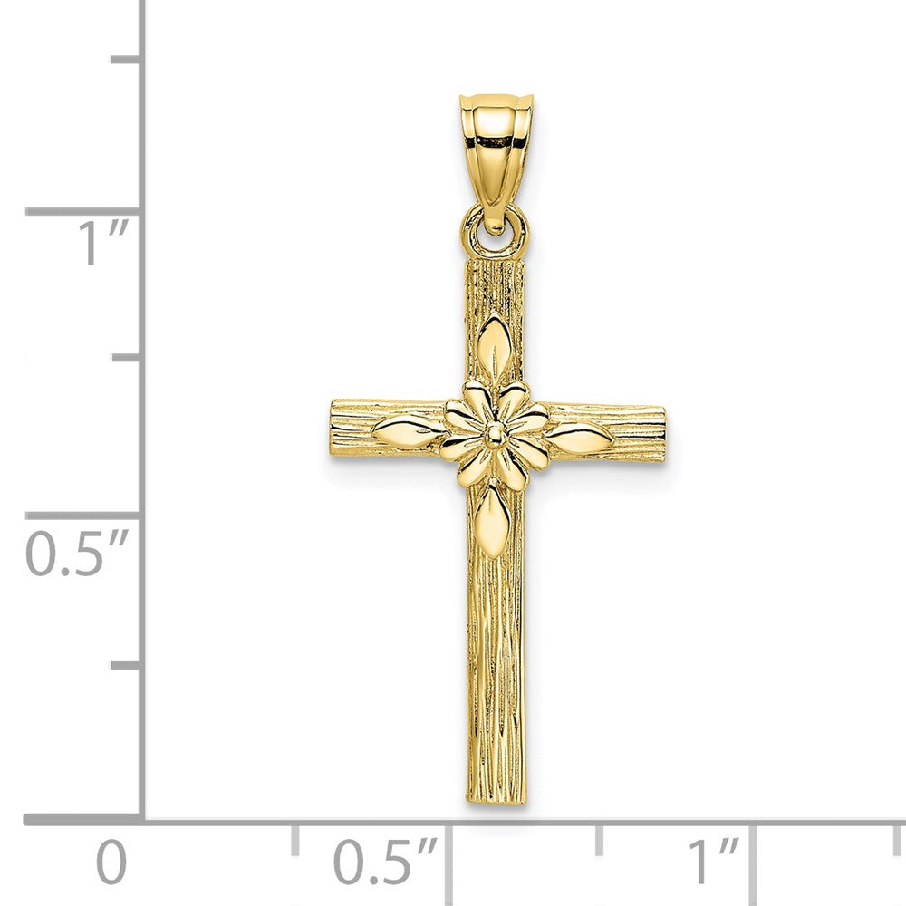 10k Yellow Gold 14 mm Cross w/ Flower Charm (0.78 grams)