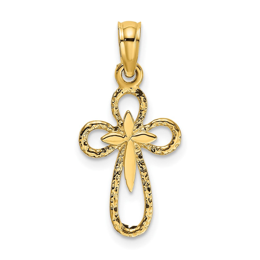 10k Yellow Gold 10 mm Cut-Out Cross w/ Small Interior Cross Charm