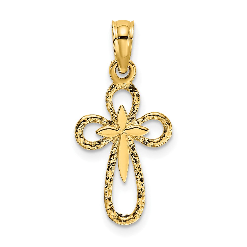 10k Yellow Gold 10 mm Cut-Out Cross w/ Small Interior Cross Charm (0.53 grams)