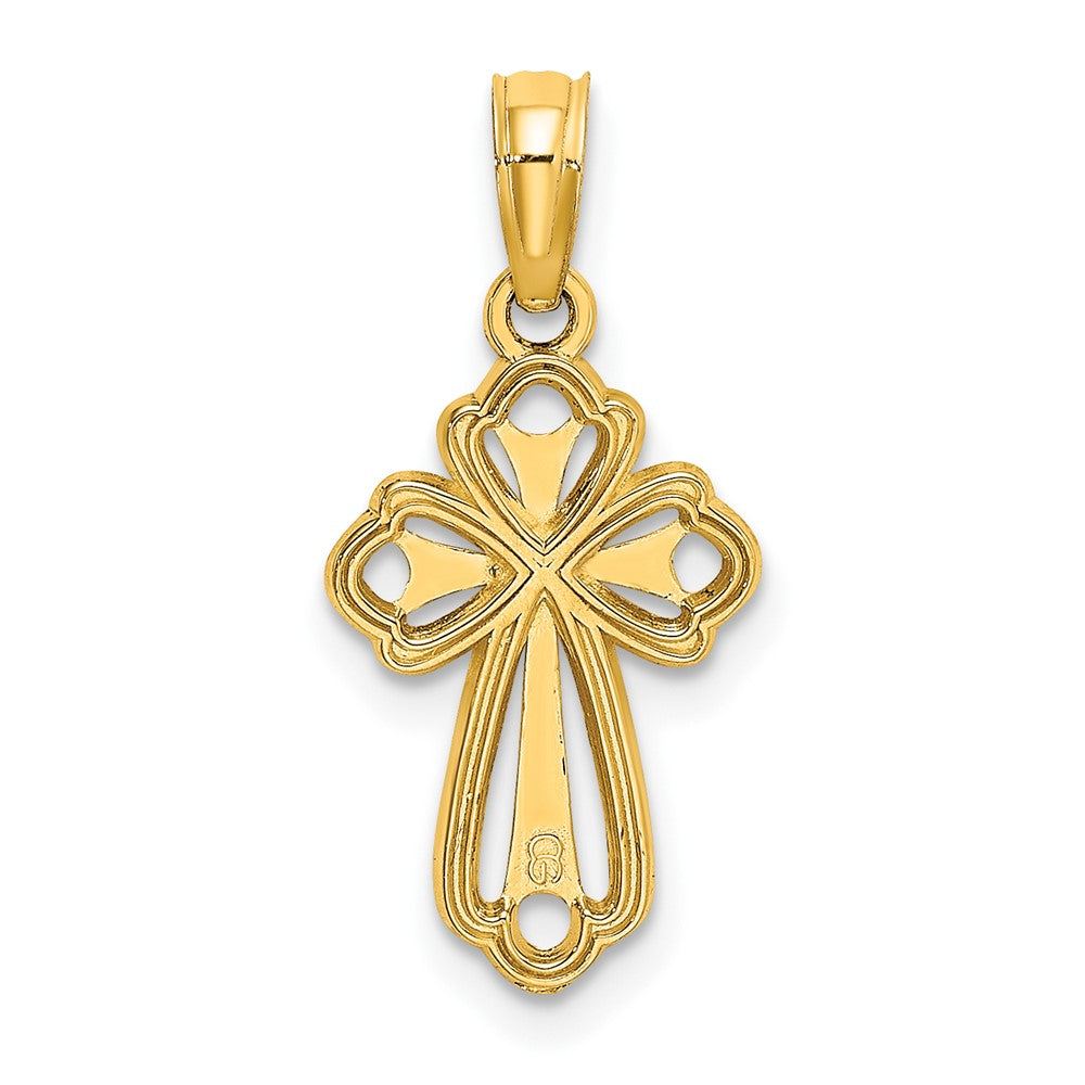 10k Yellow Gold 11 mm Cut-Out Polished Textured Cross Charm (0.52 grams)