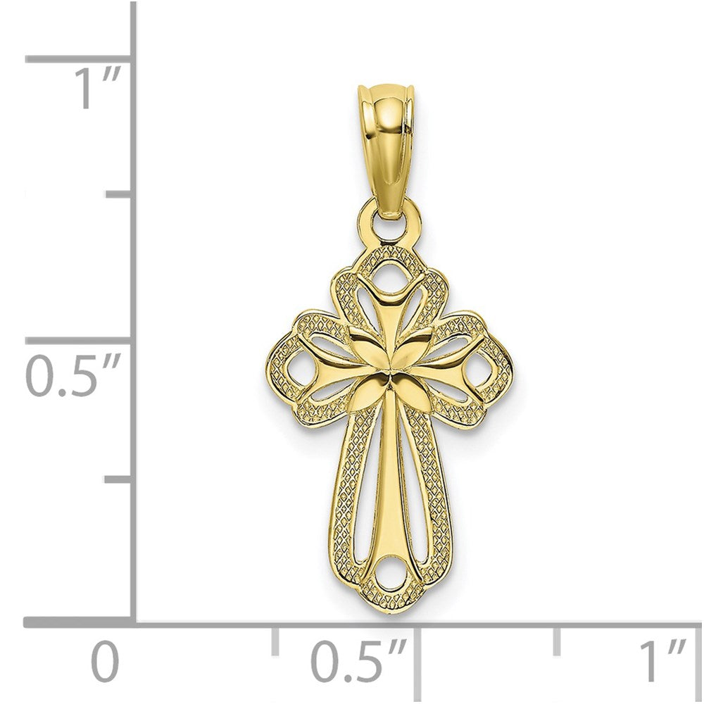 10k Yellow Gold 11 mm Cut-Out Polished Textured Cross Charm (0.52 grams)