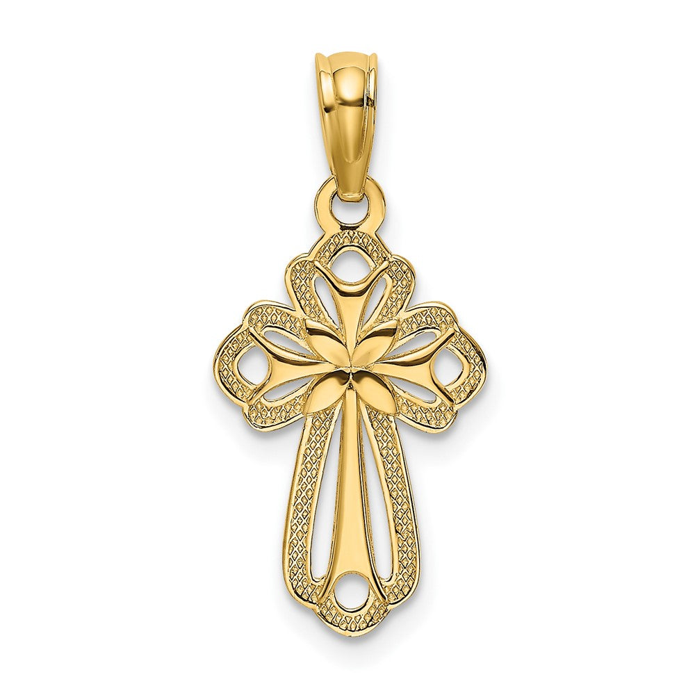 10k Yellow Gold 11 mm Cut-Out Polished Textured Cross Charm (0.52 grams)