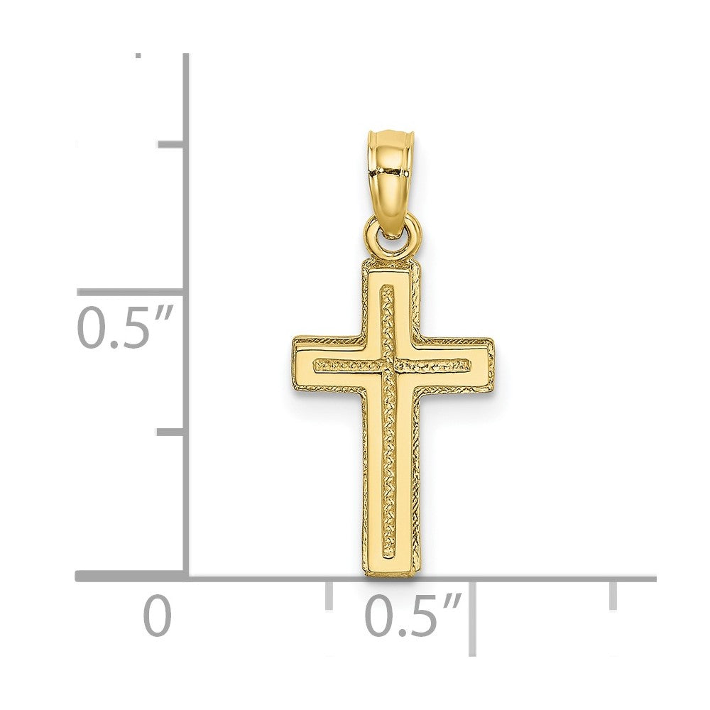 10k Yellow Gold 10 mm 2-D Polished Textured Cross Charm (0.74 grams)