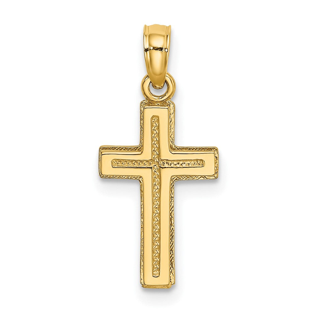 10k Yellow Gold 10 mm 2-D Polished Textured Cross Charm