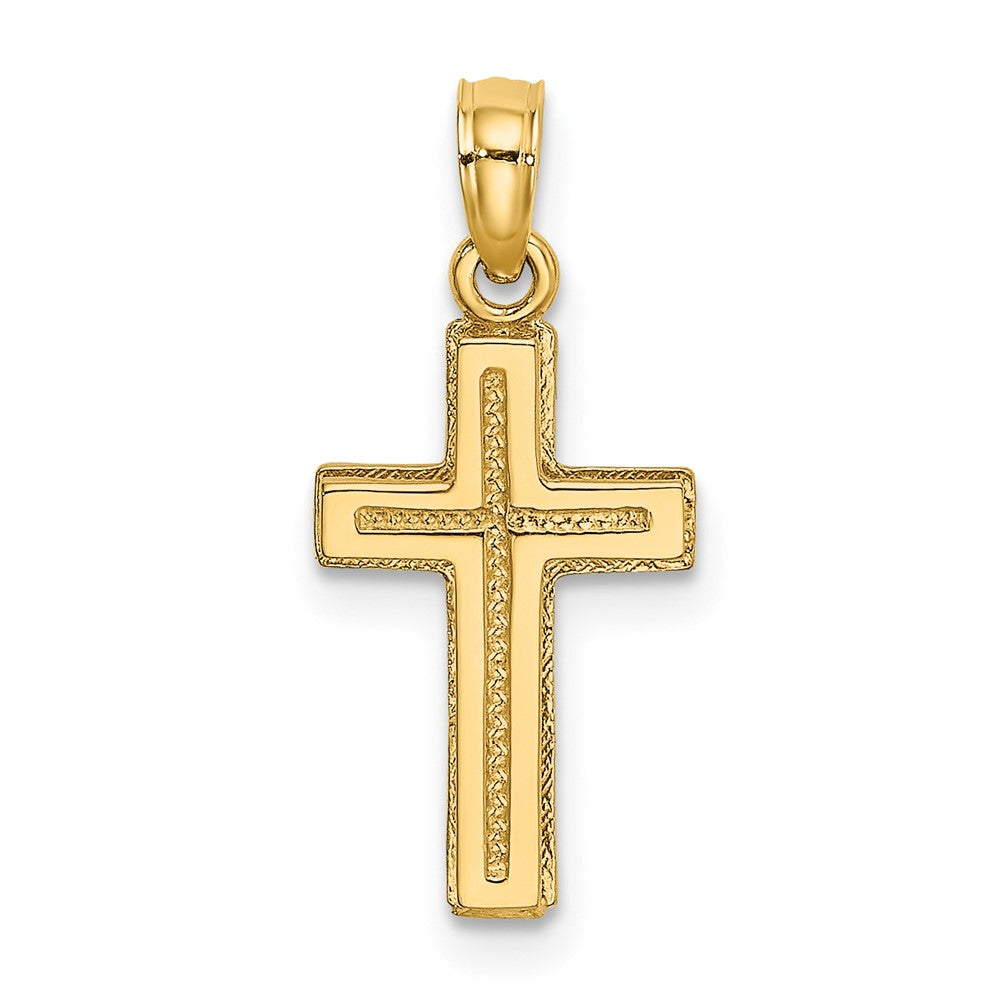 10k Yellow Gold 10 mm 2-D Polished Textured Cross Charm (0.74 grams)