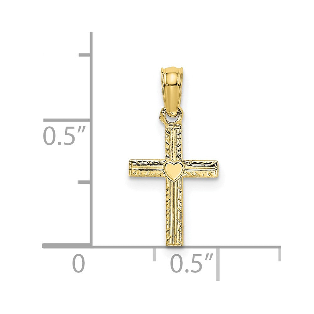 10k Yellow Gold 9 mm Polished Mini Cross w/ Heart Charm