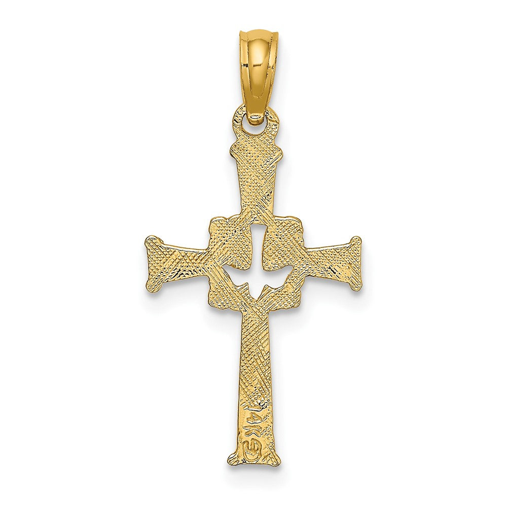 10k Yellow Gold 13 mm Polished and Engraved Cross and Dove Charm (0.63 grams)