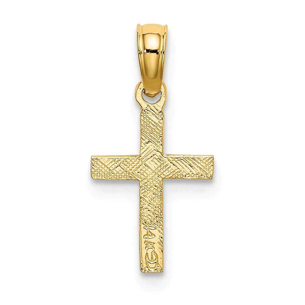 10k Yellow Gold 10 mm Polished and Engraved Mini Cross W/ Flower Charm (0.24 grams)