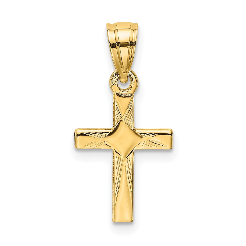 10k Yellow Gold 9 mm Diamond Shape Center Mini Cross Charm (0.51 grams)