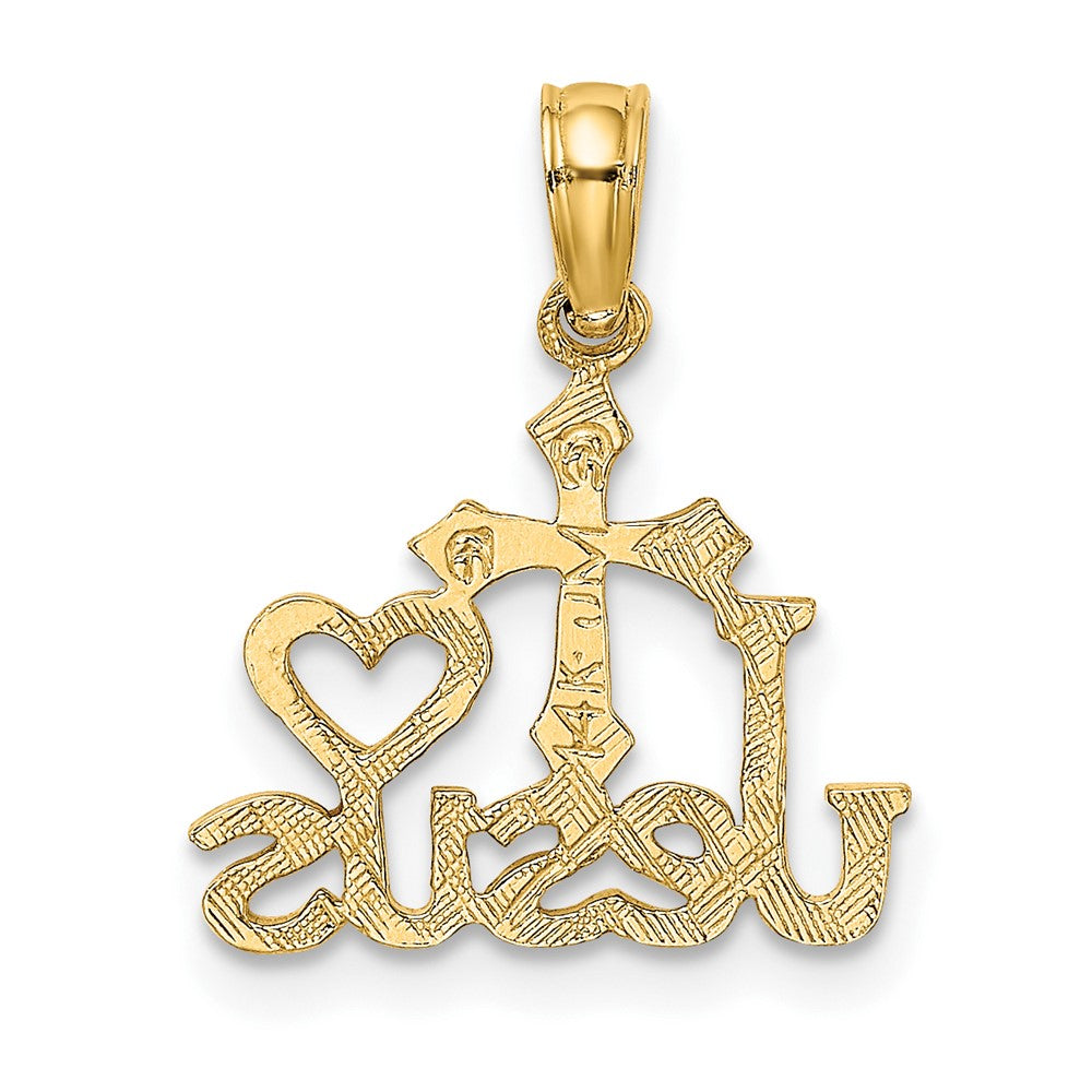 10k Yellow Gold 14 mm JESUS W/ Cross and Heart Charm (0.46 grams)