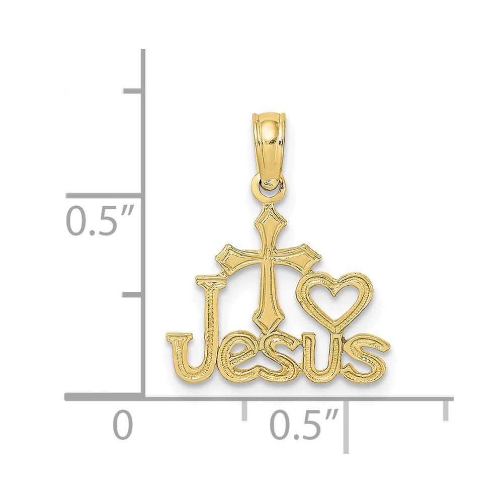 10k Yellow Gold 14 mm JESUS W/ Cross and Heart Charm (0.46 grams)