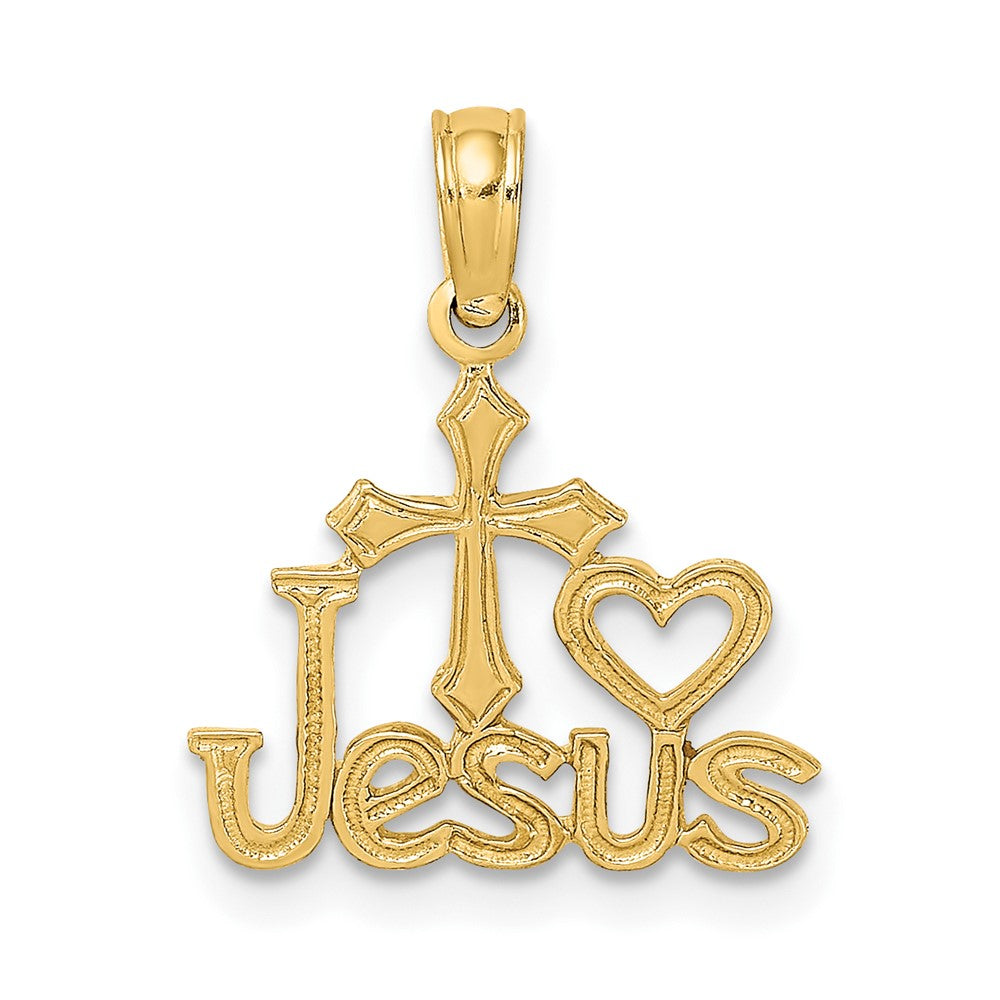 10k Yellow Gold 14 mm JESUS W/ Cross and Heart Charm (0.46 grams)