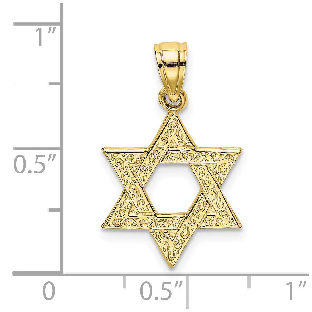 10k Yellow Gold 13 mm Engraved Swirls Star Of David Charm (0.82 grams)