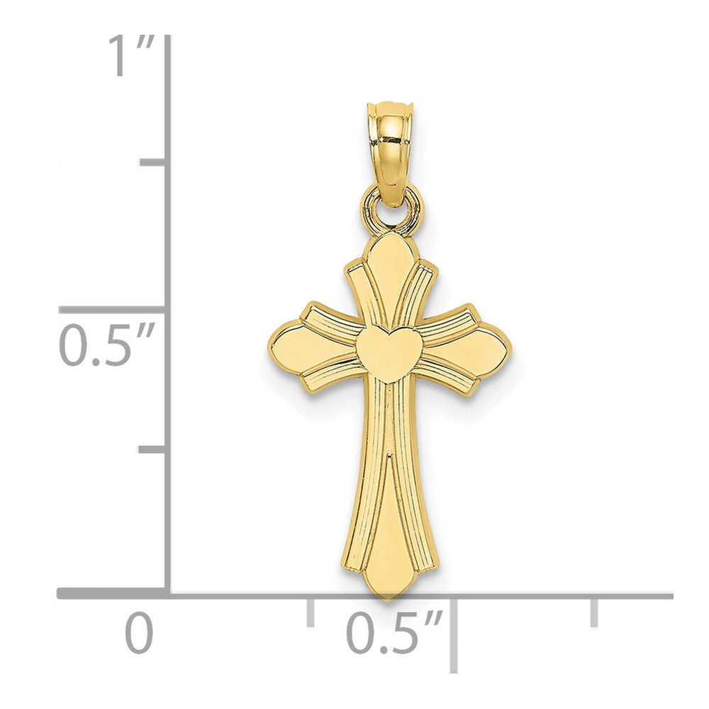 10k Yellow Gold 12 mm Polished Cross w/ Heart Charm (0.67 grams)