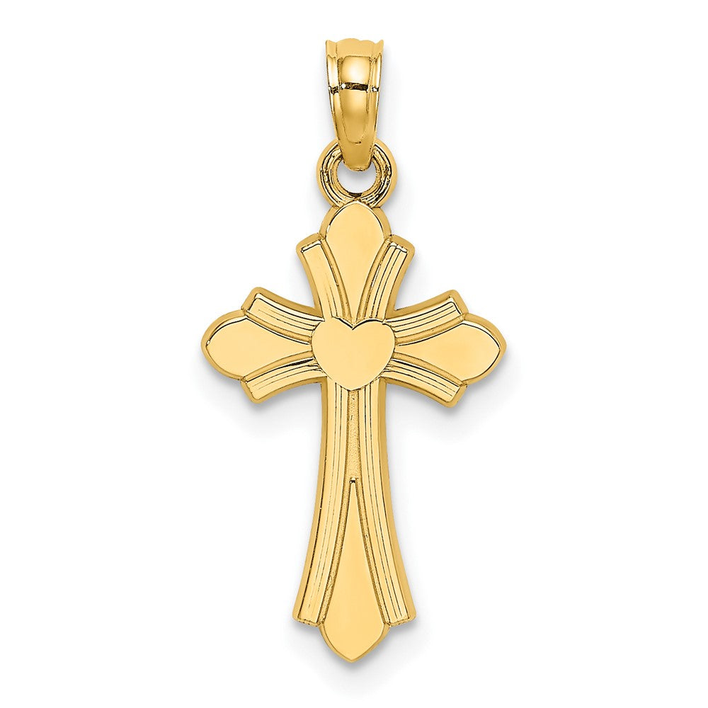 10k Yellow Gold 12 mm Polished Cross w/ Heart Charm (0.67 grams)