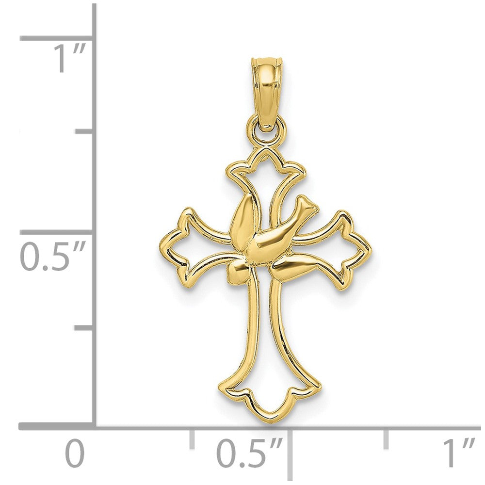 10k Yellow Gold 14 mm Cut-Out Dove Center Cross Charm (0.73 grams)