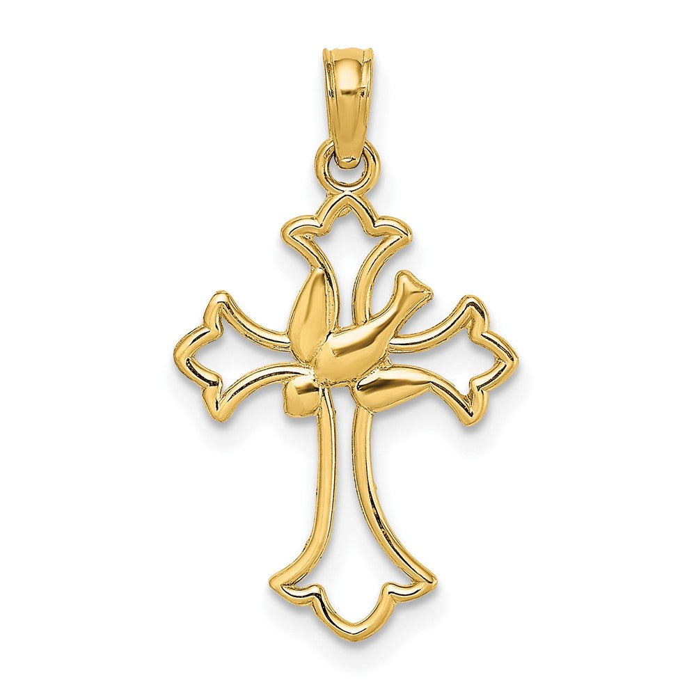 10k Yellow Gold 14 mm Cut-Out Dove Center Cross Charm (0.73 grams)