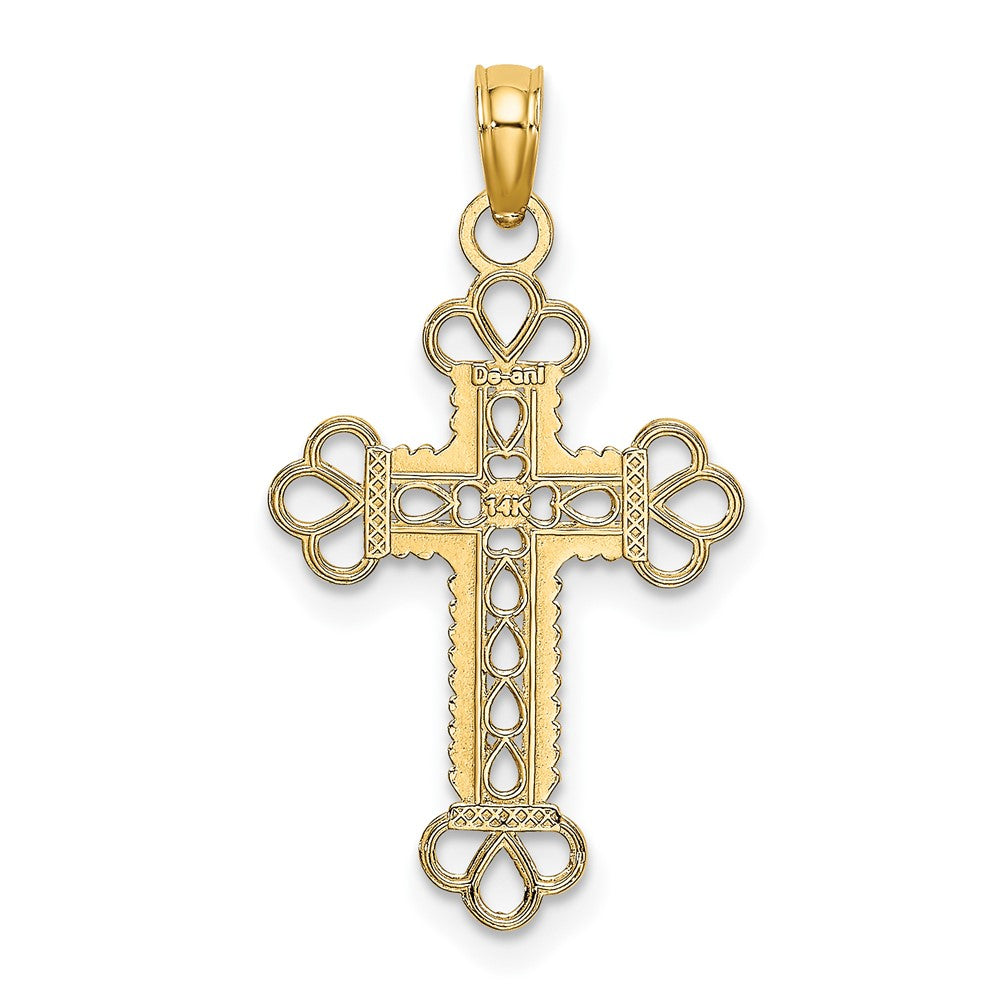 10k Yellow Gold 15 mm Textured and Cut-Out W/ Rope Frame Block Cross Charm (0.69 grams)