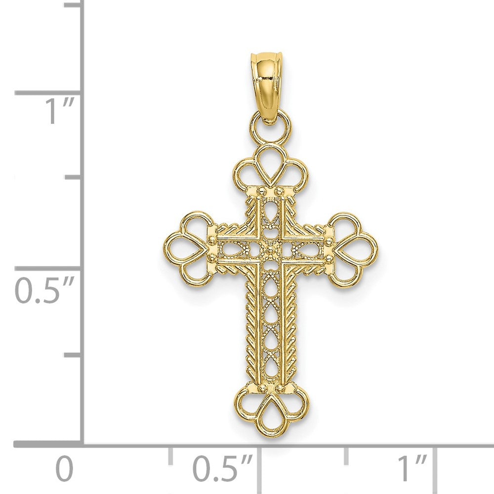 10k Yellow Gold 15 mm Textured and Cut-Out W/ Rope Frame Block Cross Charm (0.69 grams)