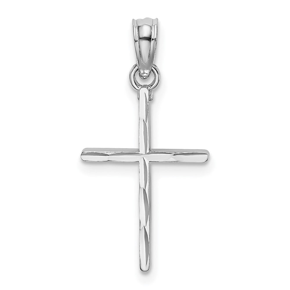 10k White Gold 12 mm  D/C and Polished Cross Charm