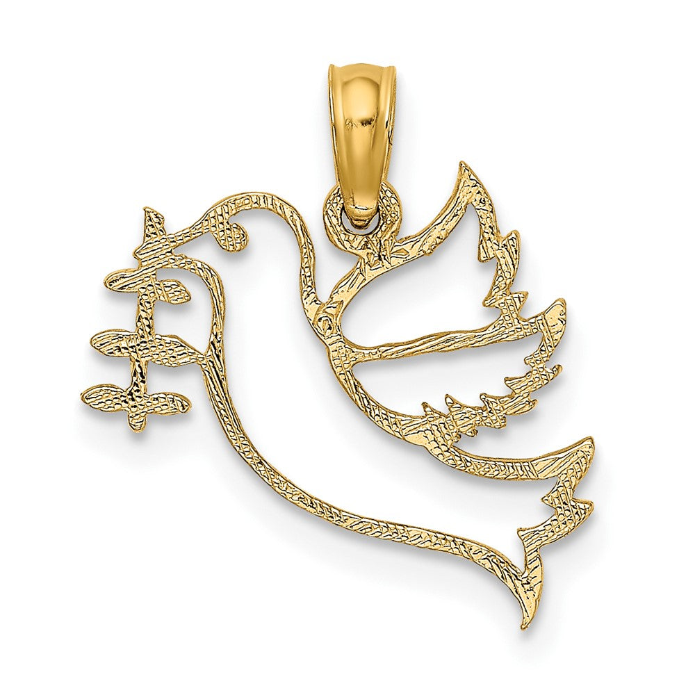 10k Yellow Gold 17 mm Cut-Out Dove with Olive Branch Charm (0.56 grams)