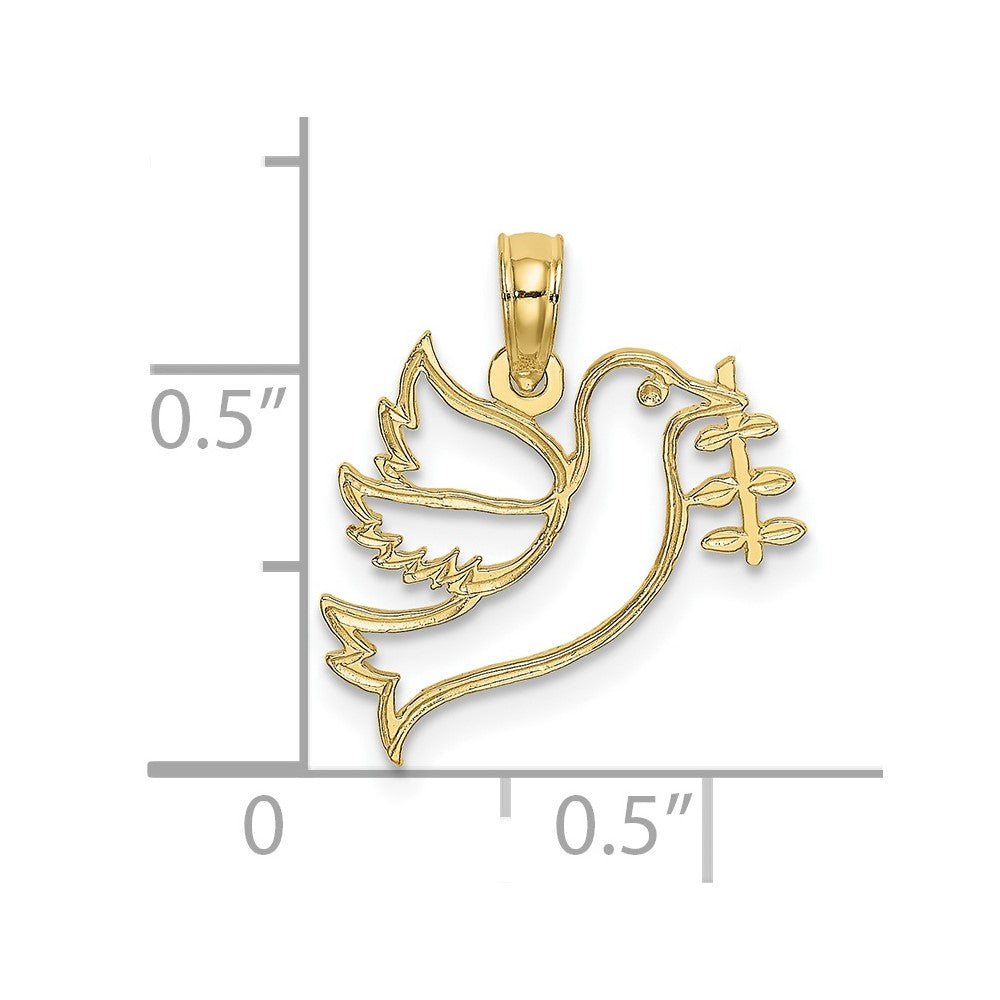 10k Yellow Gold 17 mm Cut-Out Dove with Olive Branch Charm (0.56 grams)