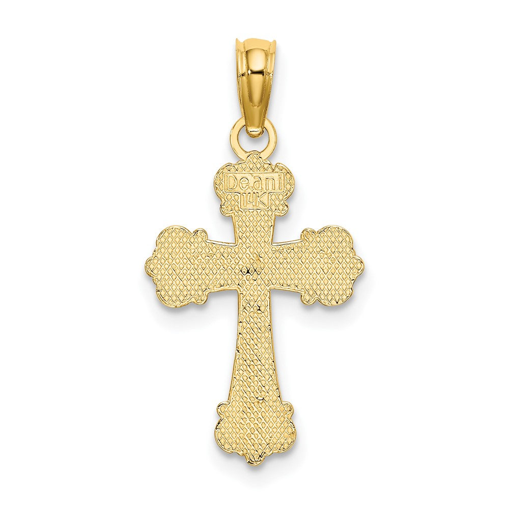 10k Yellow Gold 12 mm Cross W/ Scroll Tips and Button Center Charm (0.6 grams)