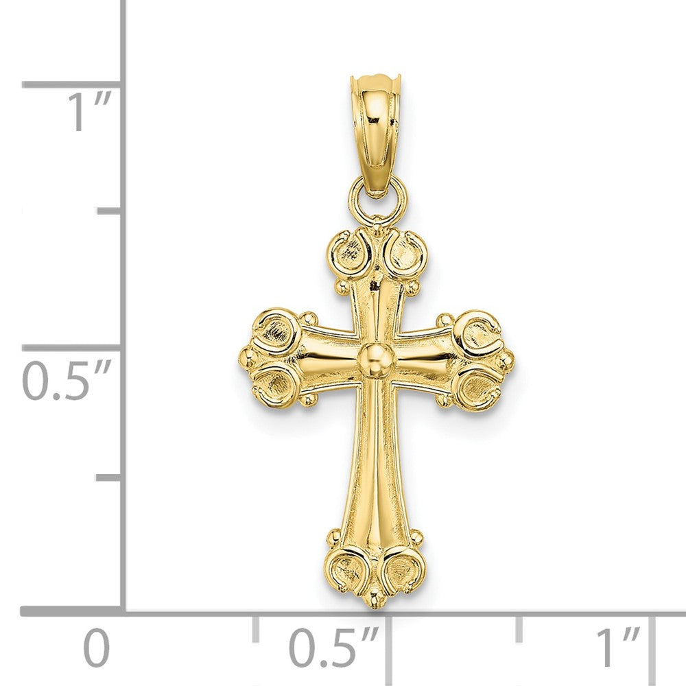 10k Yellow Gold 12 mm Cross W/ Scroll Tips and Button Center Charm (0.6 grams)