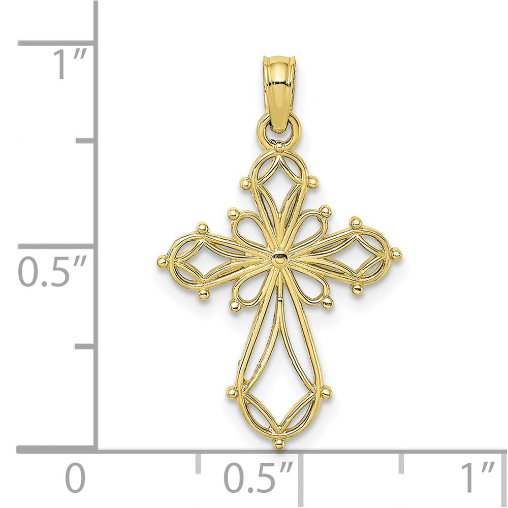 10k Yellow Gold 15 mm Cut-Out Fancy Cross Charm (0.89 grams)