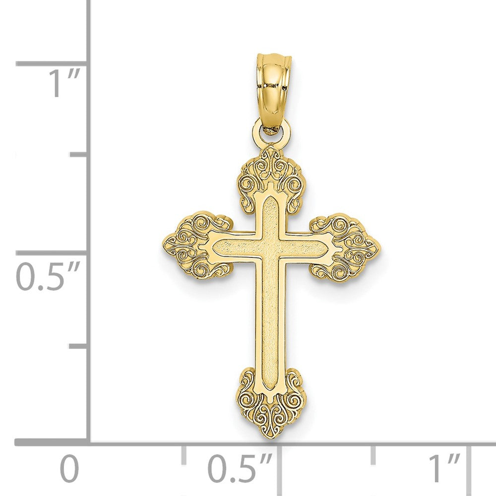 10k Yellow Gold 14 mm Polished and Textured Fancy Cross Charm (0.63 grams)