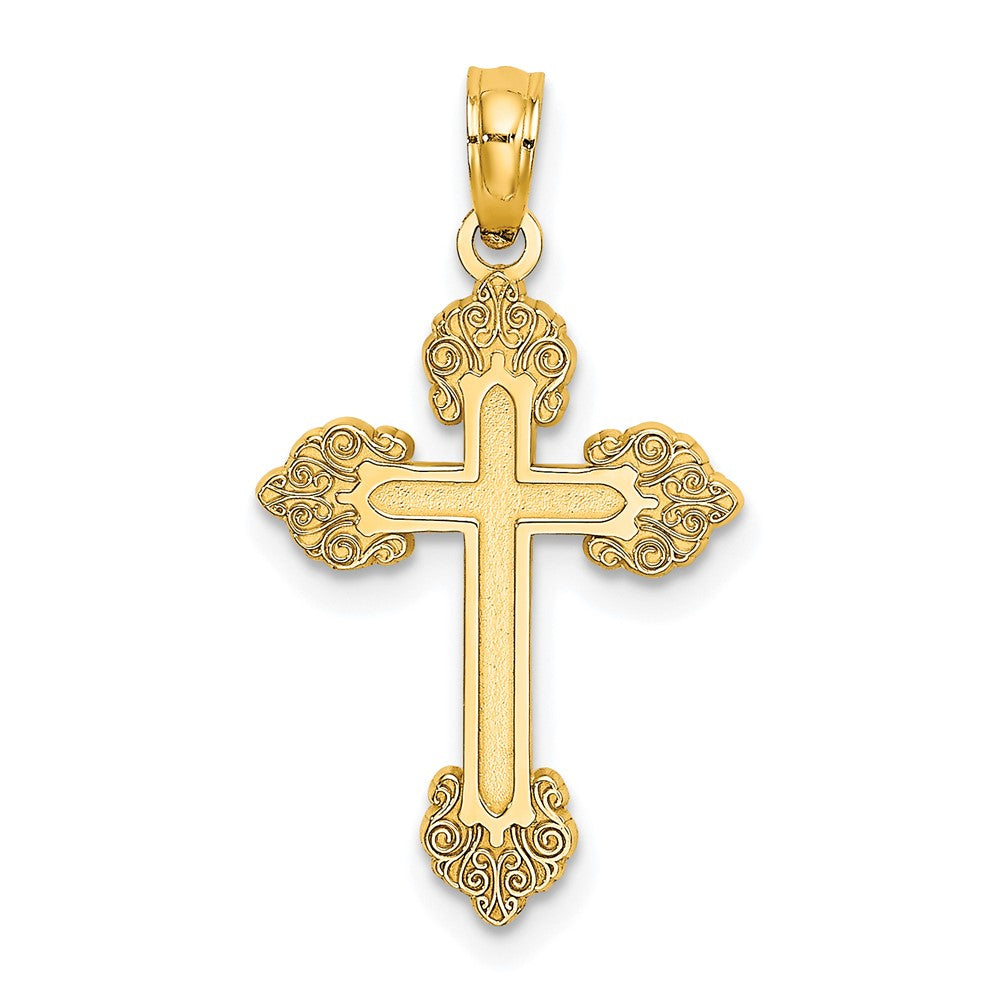 10k Yellow Gold 14 mm Polished and Textured Fancy Cross Charm (0.63 grams)