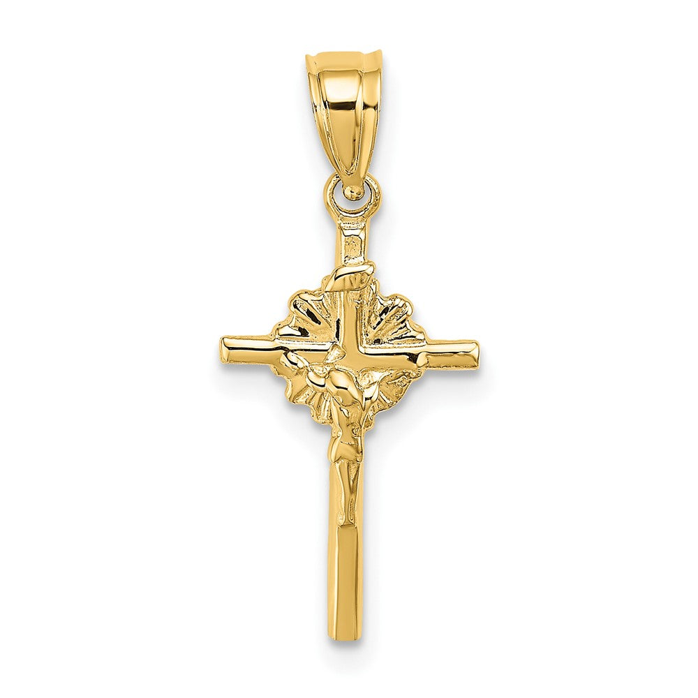 10k Yellow Gold 12 mm 2-D Starburst Jesus Crucifix Charm (0.61 grams)