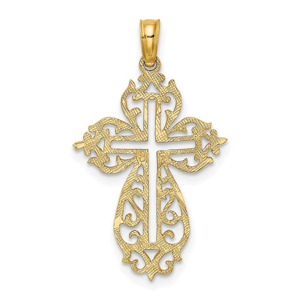 10k Yellow Gold 15 mm Cut-Out Scroll Framed Cross Charm (0.85 grams)