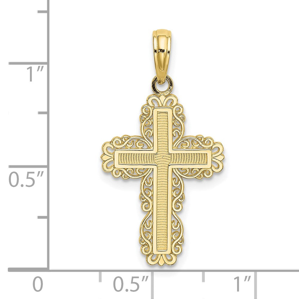 10k Yellow Gold 15 mm Textured w/ Lace Trim Cross Charm (0.78 grams)