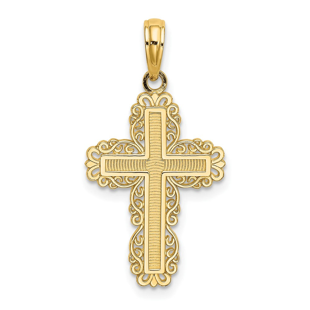 10k Yellow Gold 15 mm Textured w/ Lace Trim Cross Charm (0.78 grams)