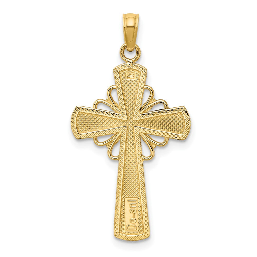 10k Yellow Gold 16 mm Polished W/ Beaded Edge Grid Accent Cross Charm (1.2 grams)