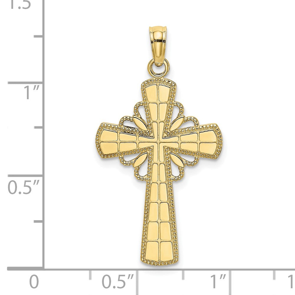 10k Yellow Gold 16 mm Polished W/ Beaded Edge Grid Accent Cross Charm (1.2 grams)