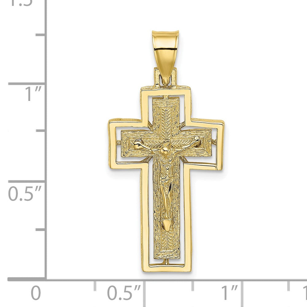 10k Yellow Gold 15 mm Textured Jesus Crucifix w/ Frame Charm (2.16 grams)