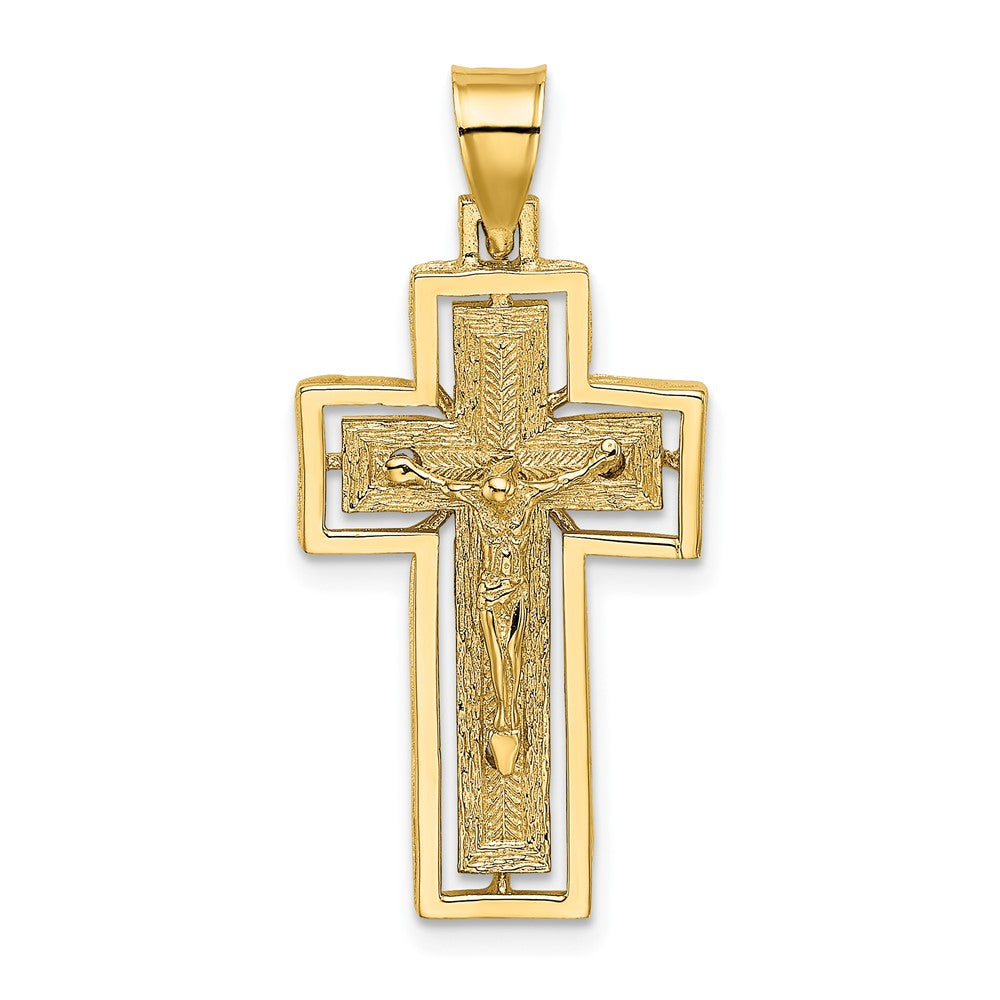 10k Yellow Gold 15 mm Textured Jesus Crucifix w/ Frame Charm (2.16 grams)