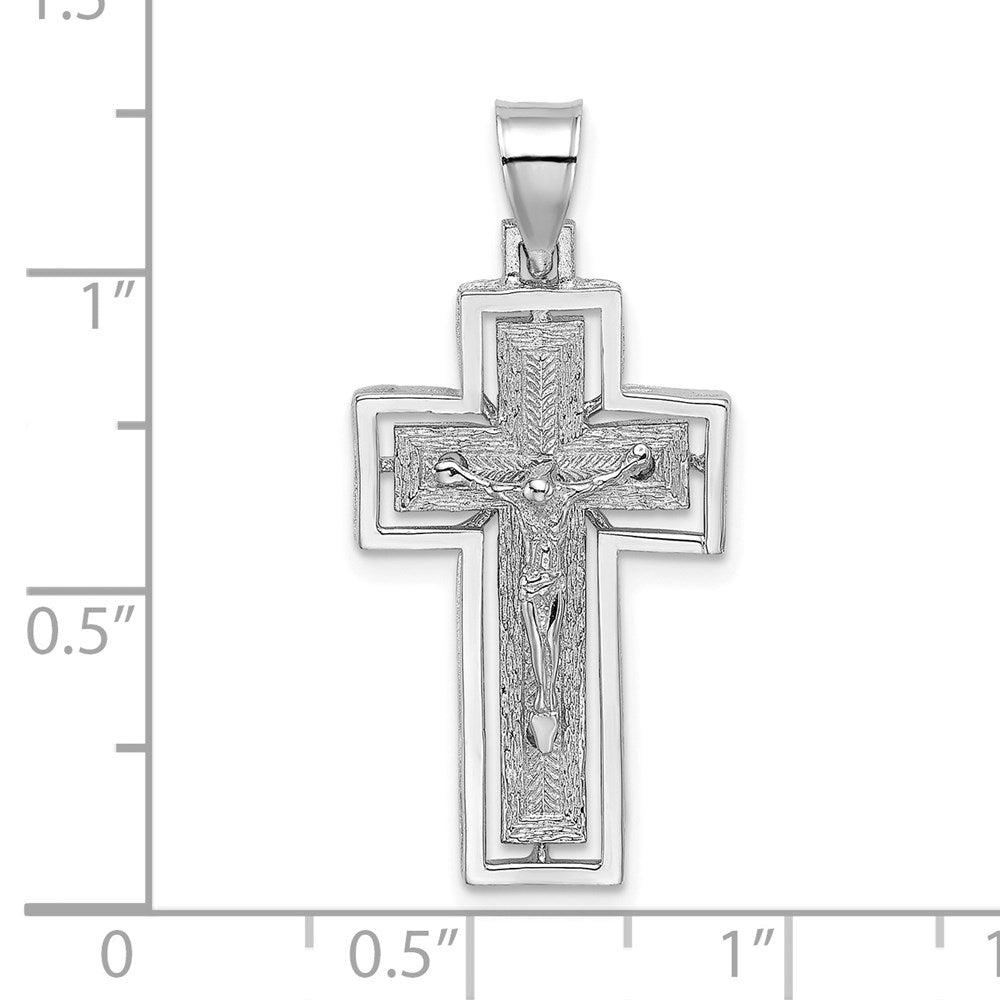 10k White Gold 15 mm  Textured Jesus Crucifix w/ Frame Charm (2.08 grams)