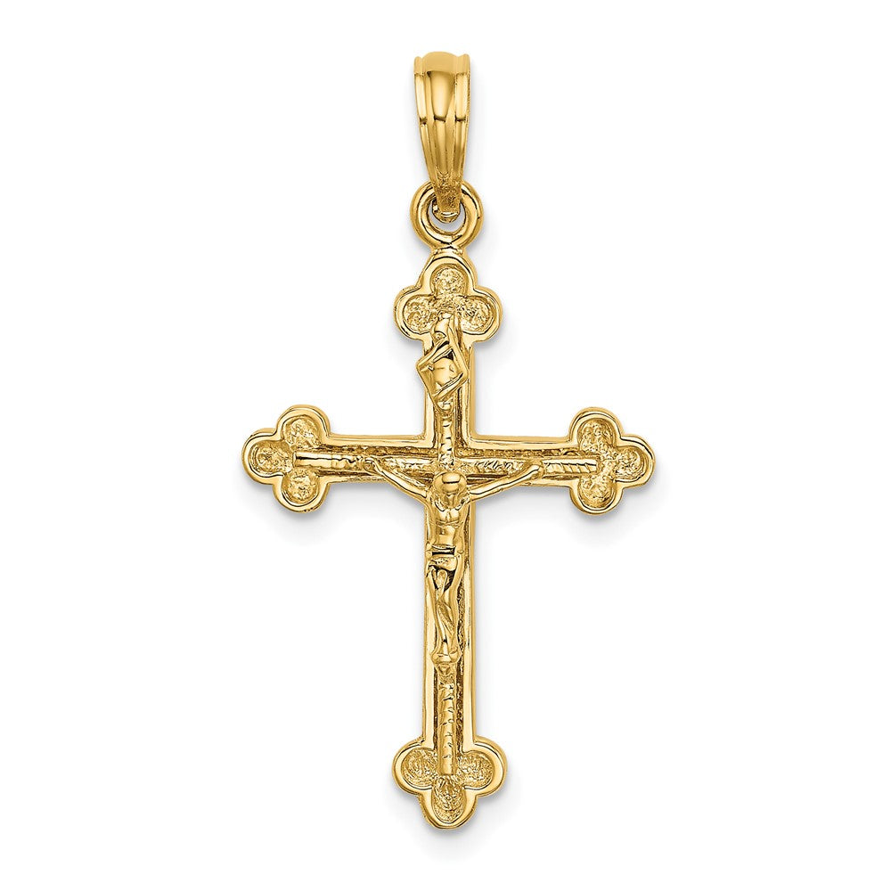 10k Yellow Gold 17 mm Narrow Budded Jesus Crucifix Charm (1.62 grams)