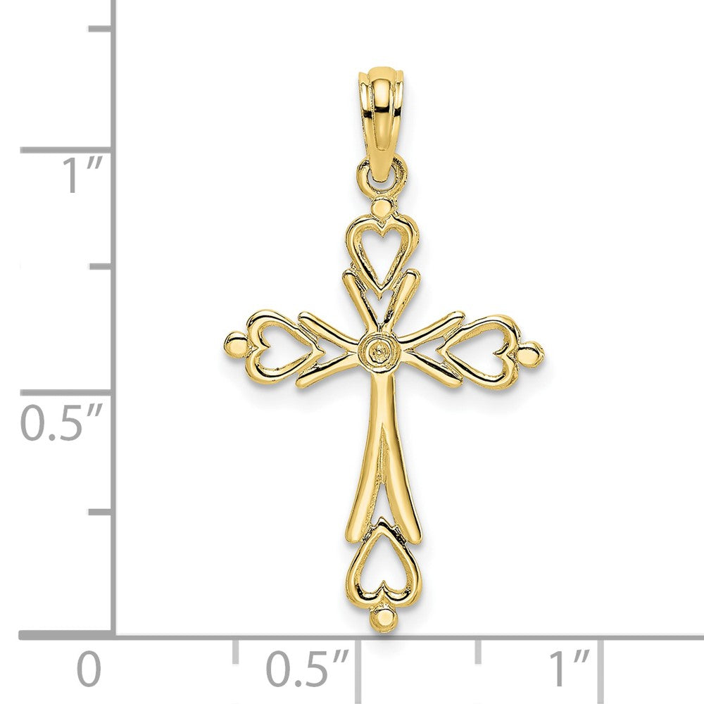 10k Yellow Gold 16 mm Cross Cut-Out w/ Heart Ends Charm (0.64 grams)