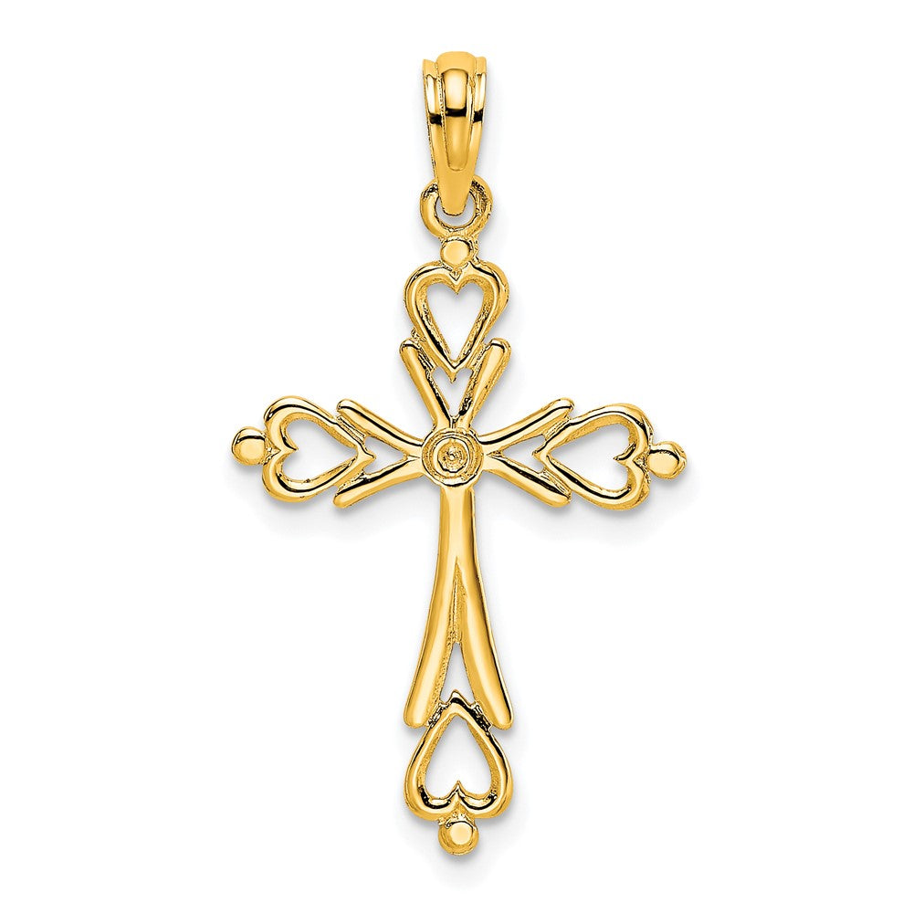 10k Yellow Gold 16 mm Cross Cut-Out w/ Heart Ends Charm