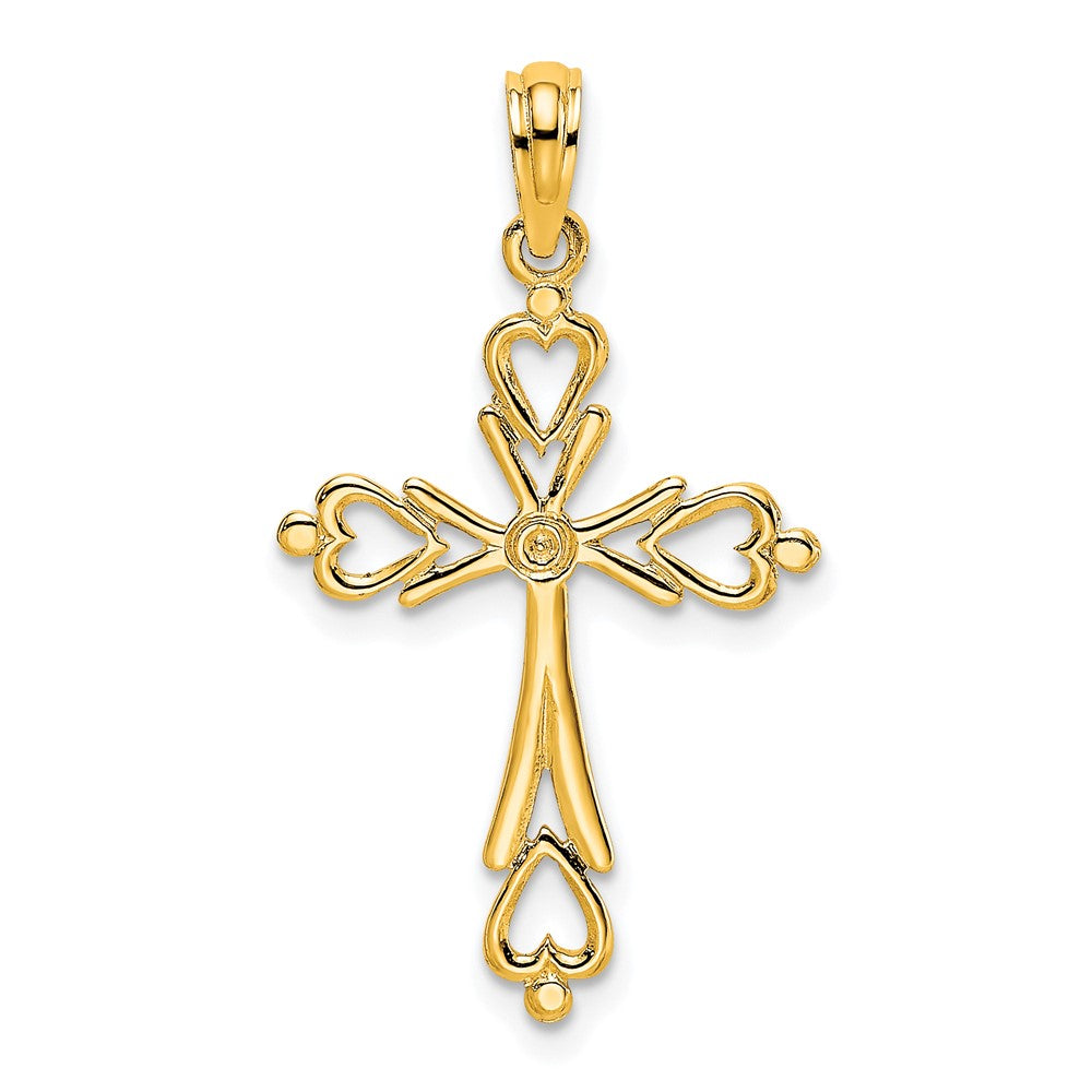 10k Yellow Gold 16 mm Cross Cut-Out w/ Heart Ends Charm (0.64 grams)