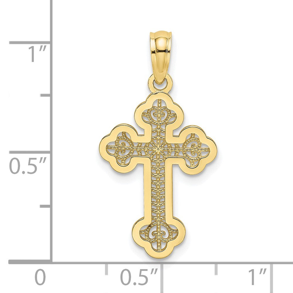 10k Yellow Gold 13 mm Lace Center Budded Cross Charm (0.59 grams)