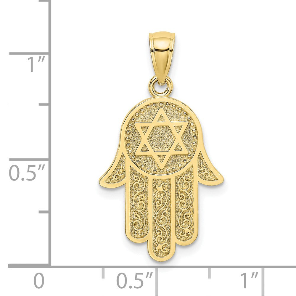 10k Yellow Gold 15 mm Hamsa W/ Star Of David Charm (1.67 grams)