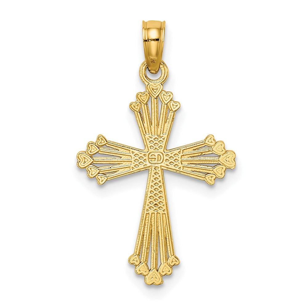 10k Yellow Gold 14.5 mm Cut-Out Stripes Cross w/ Heart Charm (0.8 grams)