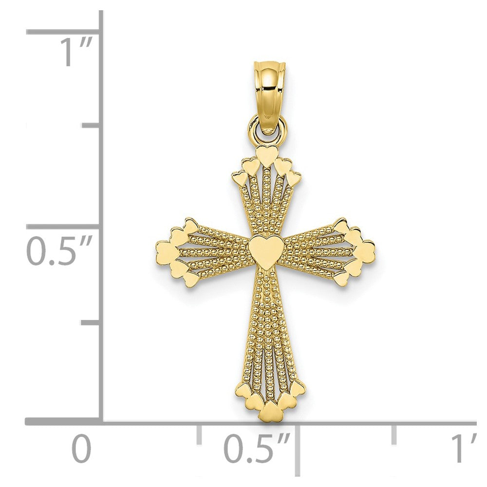 10k Yellow Gold 14.5 mm Cut-Out Stripes Cross w/ Heart Charm (0.8 grams)