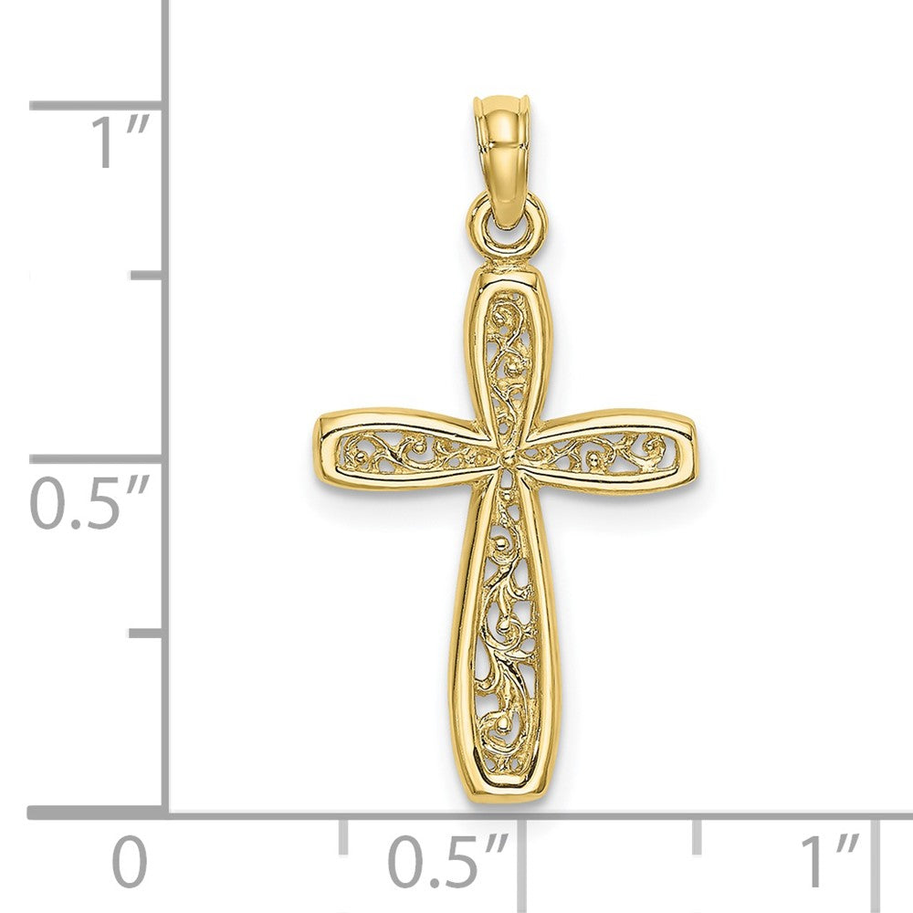 10k Yellow Gold 14 mm Cross w/ Filigree Center Charm (0.81 grams)